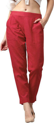 Fabricmode Regular Fit Women Maroon Trousers