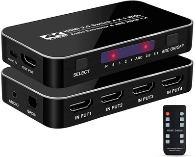 microware 4K@60Hz 4x1 HDMI Switch + Optical Toslink SPDIF + 3.5mm Stereo Audio Out, HDMI2.0 Switcher Selector 4 in 1 Out with Remote, HDMI Audio Extractor Adapter Media Streaming Device(Black) microware 4K@60Hz 4x1 HDMI Switch + Optical Toslink SPDIF + 3.5mm Stereo Audio Out, HDMI2.0 Switcher Selector 4 in 1 Out with Remote, HDMI Audio Extractor Adapter Media Streaming Device(Black)