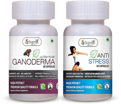 Vringra Ganoderma Capsules & Anti Stress Capsules-Memory Support-Reshi Mushroom (Combo)(120 Capsules)