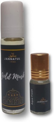 Jannatul itra Gold Musk | Aqua Fresh | Perfume/Fragrance Oil Roll-on Attar | Premium Long Lasting Concentrated Attar for Men & Women | Unisex | Gold Musk 10 ml | Aqua Fresh 4 ml Floral Attar(Gold Musk, Citrus)