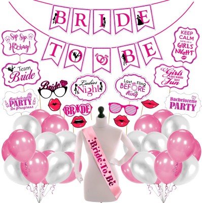 ZYOZI Bachelorette Party Decorations - Bridal Shower Decor & Bachelorette Decorations Kit Supplies - Bride to Be Sash, Banner, Photo Booth and Balloon (Pack of 42) (Pink and White)(Set of 42)