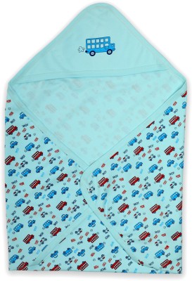 LuvLap Printed Crib Hooded Baby Blanket for  Mild Winter(Cotton, Sky Blue)