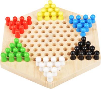 Trinkets & More Wooden Chinese Checkers Hexagon Board with Wooden Marbles | Board Games Superb Family Game | Perfect Kids Gift Fun Toys 3+ Years Party & Fun Board Game