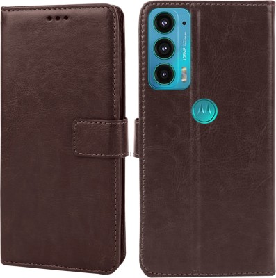 MG Star Flip Cover for Motorola Edge 20 PU Leather Vintage Case with Card Holder and Magnetic Stand(Brown, Shock Proof, Pack of: 1)