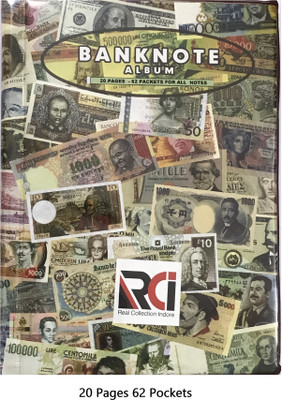 rci Currency Album for Notes 20 Pages with 62 Pockets Currency Note Album Collection. Coin Bank(Multicolor)