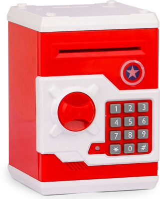 FIDDLERZ ATM Kids Piggy Savings Bank with Electronic Lock Money Saving ATM Machine with Password for Kids Boys - Red (Pack of 1) Coin Bank(Red)