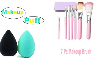 Zailie 2 Blender Puff With Set of 7 Pc Mini Brush Kit ( Pink )(9 Items in the set)