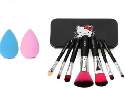 Alkaf 2 Puff With Professional 7-Pc Makeup Brush Set Black(9 Items in the set)