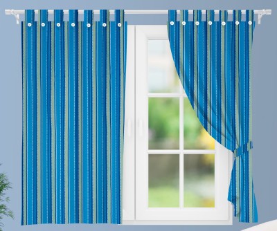 Nissi 150 cm (5 ft) Cotton Semi Transparent Window Curtain (Pack Of 2)(Striped, Blue)