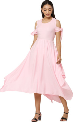 Muskan Enterprises Women Fit and Flare Pink Midi/Calf Length Dress