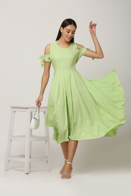 Artista Girl Women Fit and Flare Light Green Dress