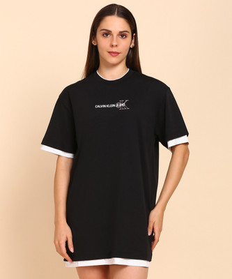 Calvin Klein Jeans Women T Shirt Black Above Knee/Mid Thigh Length Dress