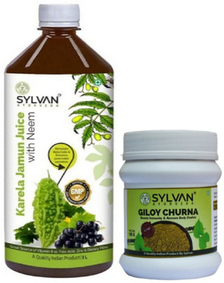 SYLVAN AYURVEDA KARELA JAMUN WITH NEEM 1L I GILOY CHURNA VALUE PACK(2 x 500 ml)