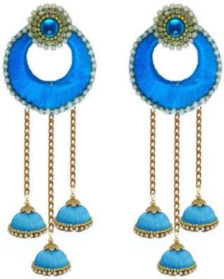 Sanj Silk Thread High Quality Base with chandbali Jhumki Earrings For Women Silk Dori Jhumka Earrings For Girls Beads Silk Dori Jhumki Earring set Fabric Jhumki Earring