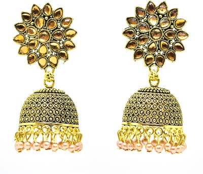 Sirene Shoppers Sirene Shoppers, Gold Tone Balck Traditional Black Jhumki Earring for Women & Girls Pearl Brass Jhumki Earring