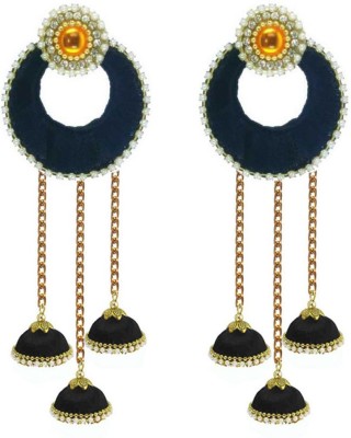 Sanj Silk Thread High Quality Base with chandbali Jhumki Earrings For Women Silk Dori Jhumka Earrings For Girls Beads Silk Dori Jhumki Earring set Beads Fabric Jhumki Earring