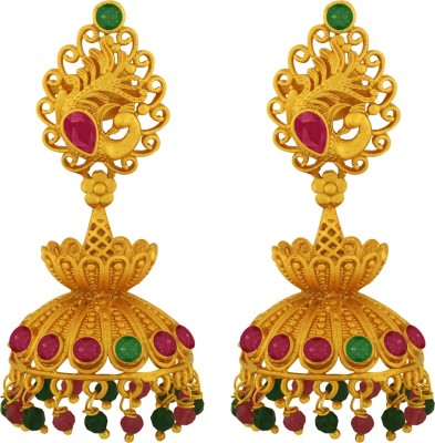 SPARGZ Peacock Brass Festive Wear Gold Plated Synthetic Stone & Bead Ruby Brass Jhumki Earring