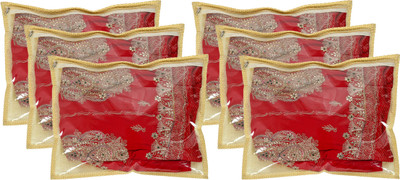 KUBER INDUSTRIES Designer Dolli Printed Tranasparent Single Saree Cover With Zip- Pack of 6 (Gold)-HS_38_KUBMART21440 HS_38_KUBMART021440(Gold)