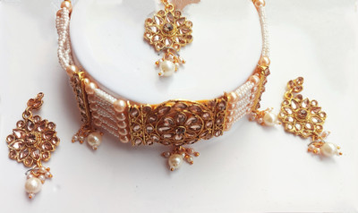 NIKYANKA Brass Gold-plated White, Gold Jewellery Set(Pack of 1)