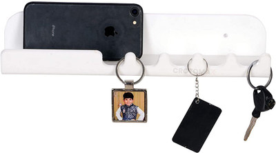 Spacekeeper Premium Shelf with Key Holder/5 Hook Key Stand (12inch) Acrylic Key Holder(5 Hooks, White)