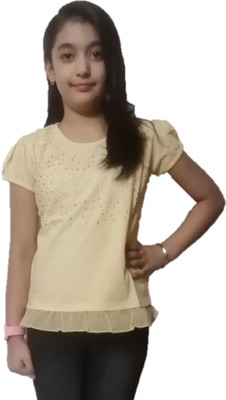 SAK Girls Casual Cotton Blend Top(Yellow, Pack of 1)