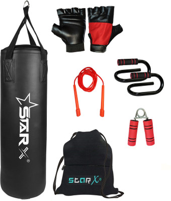 STARX Home Gym Fitness Accessories with Push bar,Gym Bag,and Black Unfilled Punching Bag Boxing Kit