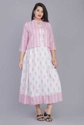 HARSHAD S Women Printed Flared Kurta(Pink)