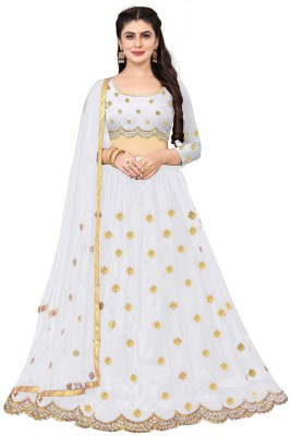 BIPIN ENTERPRISE Embroidered Semi Stitched Lehenga Choli(White)