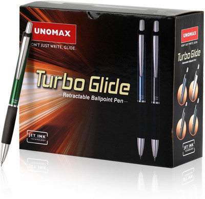 UNOMAX Turbo Glide Anodized Body Retractable Ball Pen(Pack of 10, Ink Color - Blue)