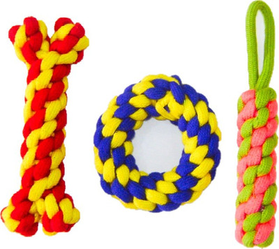JAPIN Combo of 3 Durable Pet Teeth Cleaning Knotted Cotton Chew Toy For Dog & Cat Cotton Chew Toy For Dog & Cat