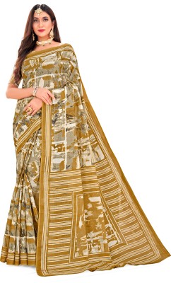 Rani Saahiba Printed Bollywood Pure Cotton Saree(Beige)