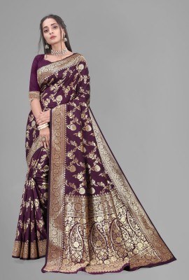 THE ETHNIC SAREE STUDIO Woven Banarasi Pure Silk Saree(Purple)