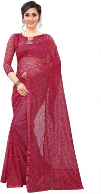 bv design Embellished Bollywood Net Saree(Pink)