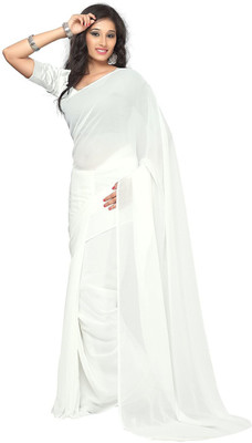 RK Fashions Solid/Plain Daily Wear Georgette Saree(White)