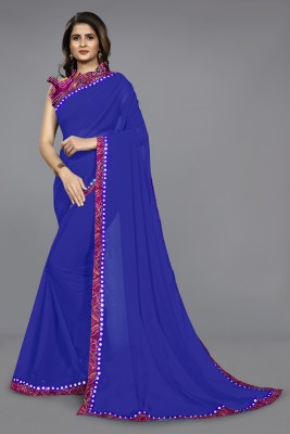 MIRCHI FASHION Embellished, Solid/Plain Bandhani Chiffon Saree(Blue, Pink)