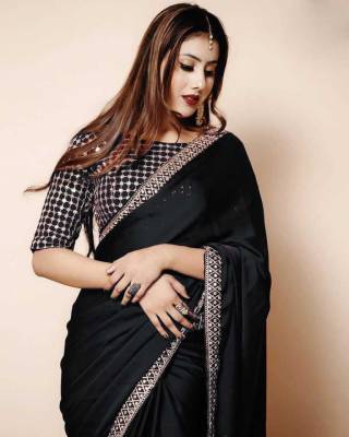 Buy FABWELL Solid/Plain Bollywood Silk Blend, Art Silk Black Sarees Online  @ Best Price In India 