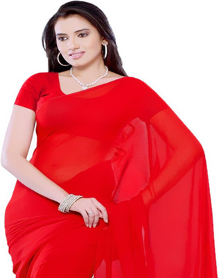 Fancyninee Solid/Plain Bollywood Silk Blend Saree(Red)
