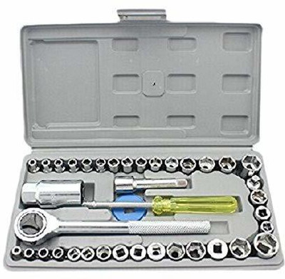 HINGOL 40 in 1 Wrench Tool Kit & Screwdriver and Socket Set Automobile Motorcycle Tool Box Hand Tool Kit(40 Tools)