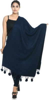 manra Wool Solid Women Shawl(Dark Blue)