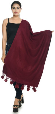 manra Wool Solid Women Shawl(Maroon)