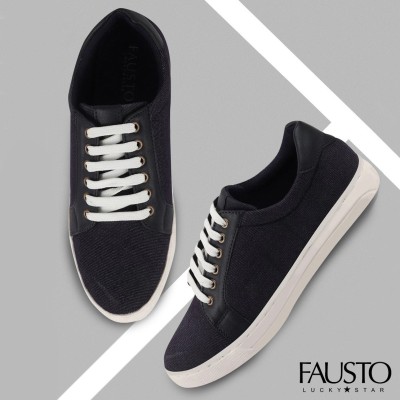 FAUSTO Outdoor Fashion Weekend Outfit Walking Comfortable Canvas Lace Up Shoes Sneakers For Men(Blue)