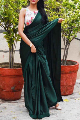 ZINLORIZ Solid/Plain Bollywood Satin Saree(Green)