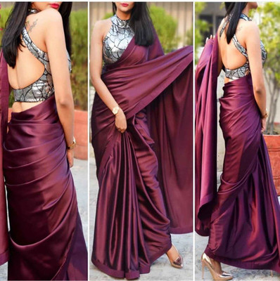 ZINLORIZ Solid/Plain Bollywood Satin Saree(Purple)