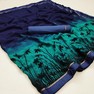 BLEESBURY Printed Bollywood Georgette, Chiffon Saree(Blue)