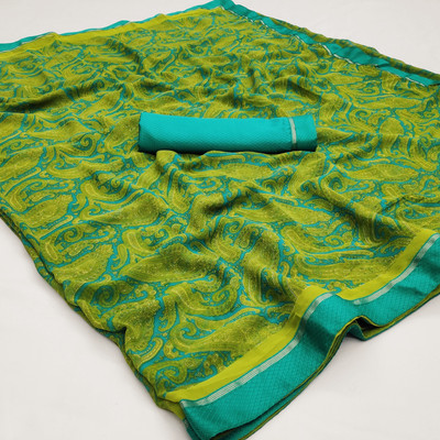 BLEESBURY Printed Bollywood Georgette, Chiffon Saree(Light Green)