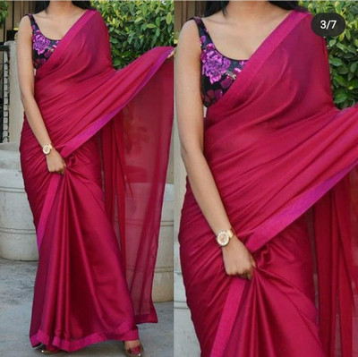 ZINLORIZ Solid/Plain Bollywood Satin Saree(Pink)