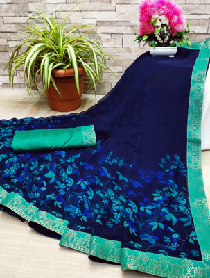 PHORIYA STYLE Floral Print Bollywood Georgette, Chiffon Saree(Blue)