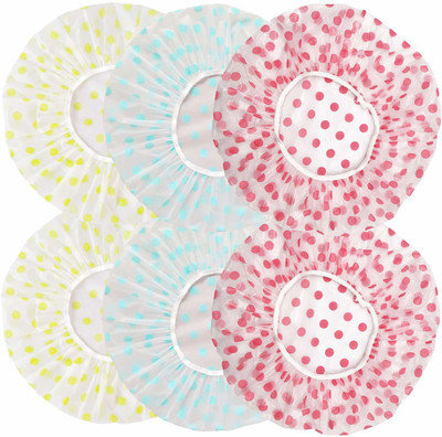 SIOPAWORLD Multicolour Waterproof Elastic Printed Plastic Reusable Shower Caps for Women's (6 pcs)