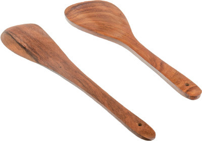 NAU NIDH ENTERPRISES Handcrafted Wooden Spatula & Solid Serving Spoon Dark Brown pack of 2 Non-Stick Spatula(Pack of 2)