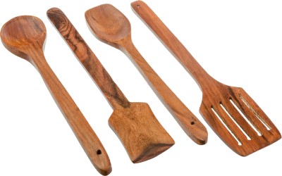 NAU NIDH ENTERPRISES Handcrafted Wooden Serving Spoon Dark Brown pack of 4 Non-Stick Spatula(Pack of 4)